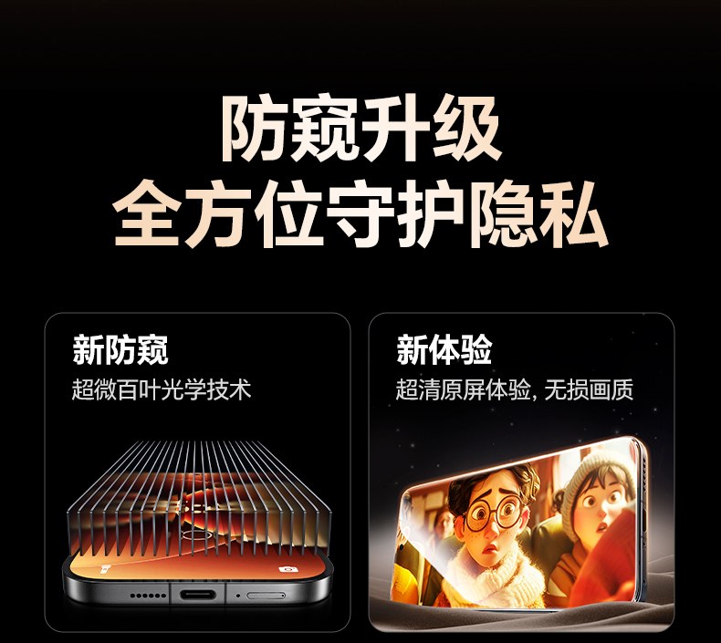 绿联28°防窥钢化膜 超微百叶光学技术展示 绿联28°防窥钢化膜 超微百叶光学技术展示