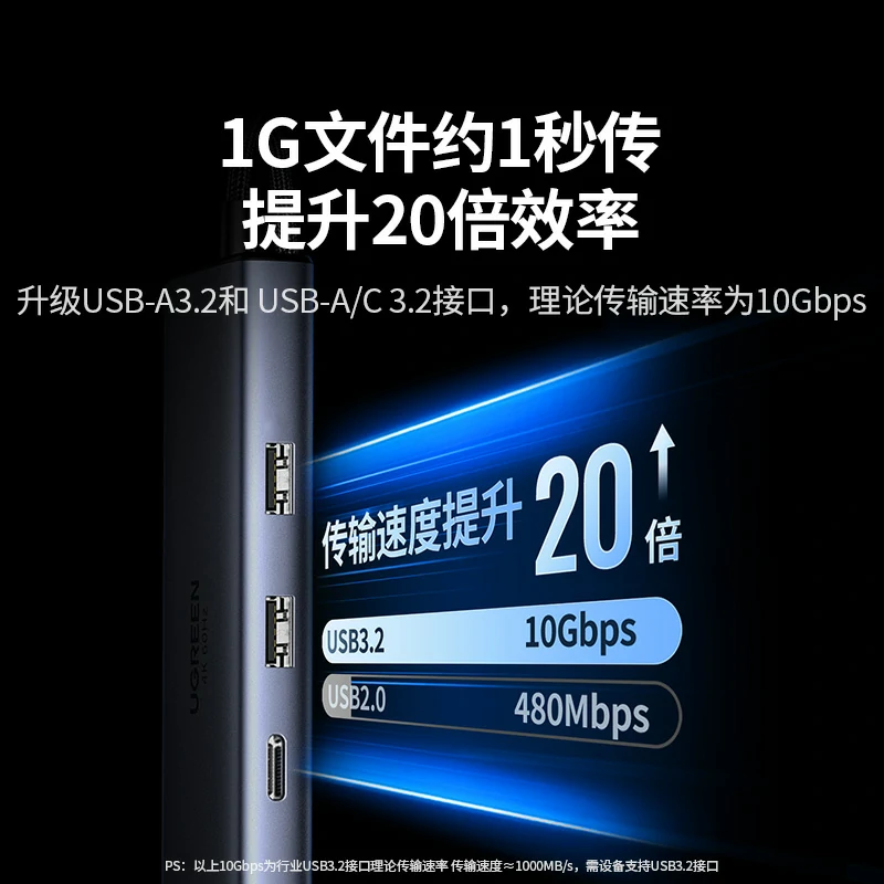 绿联多功能Type-C扩展坞 千兆网口4K60Hz投屏