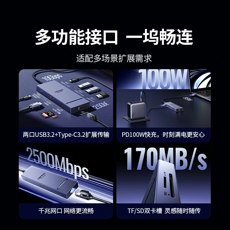 綠聯(lián)Type-C 3.2 九合一鰭紋拓展塢