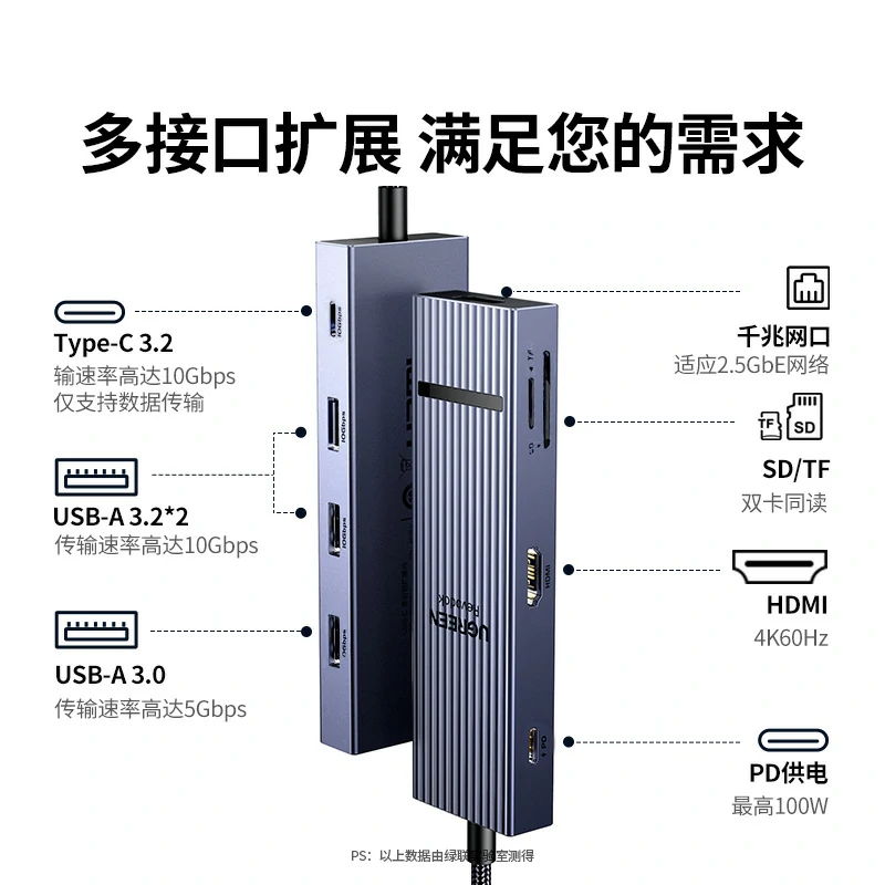 綠聯(lián)Type-C 3.2 九合一鰭紋拓展塢