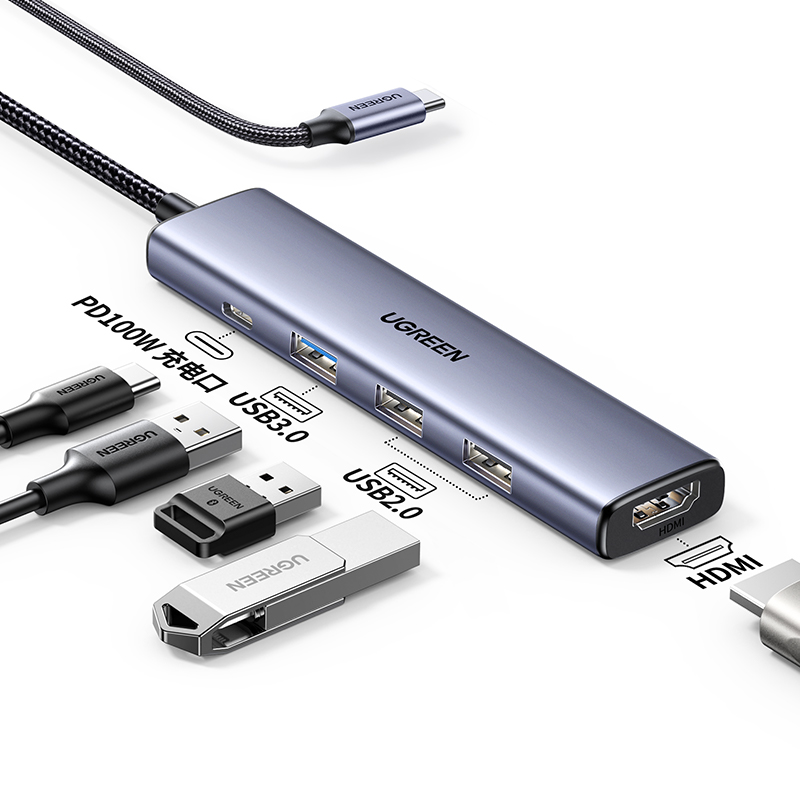 綠聯(lián)Type-C五合一多功能擴(kuò)展塢 4K30Hz