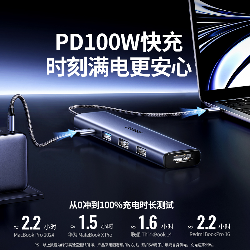 綠聯(lián)Type-C五合一多功能擴(kuò)展塢 4K30Hz