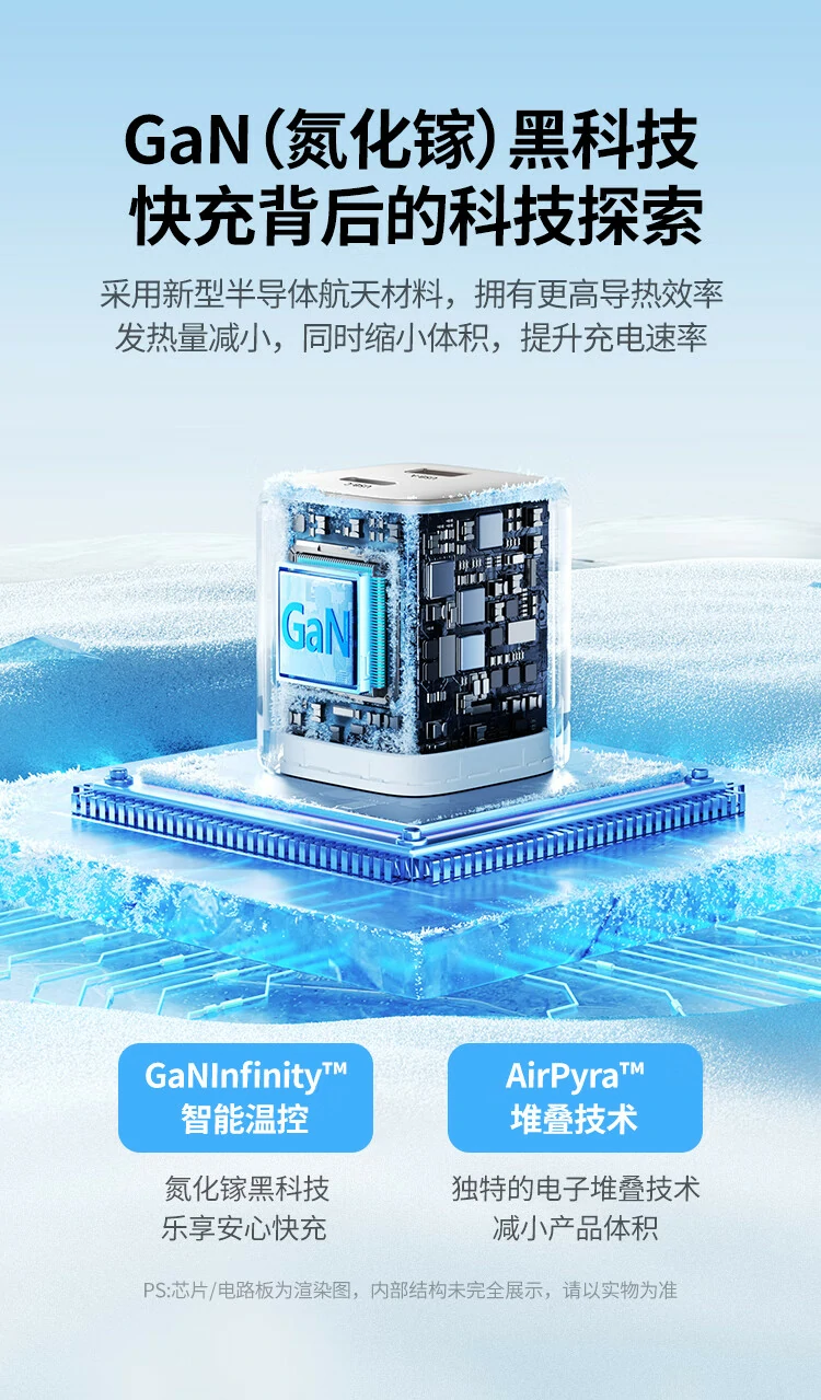 绿联35W双口GaN背部设计,可靠散热结构 绿联35W双口GaN充电器背面展示,散热与电源信息布局