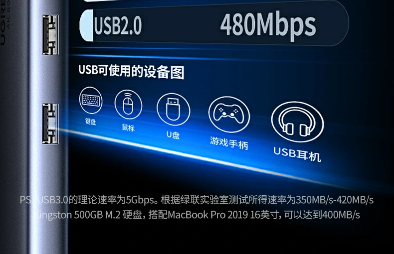 CM498-15375扩展坞边用边充不断电 绿联CM498-15375九合一扩展坞边充边用场景