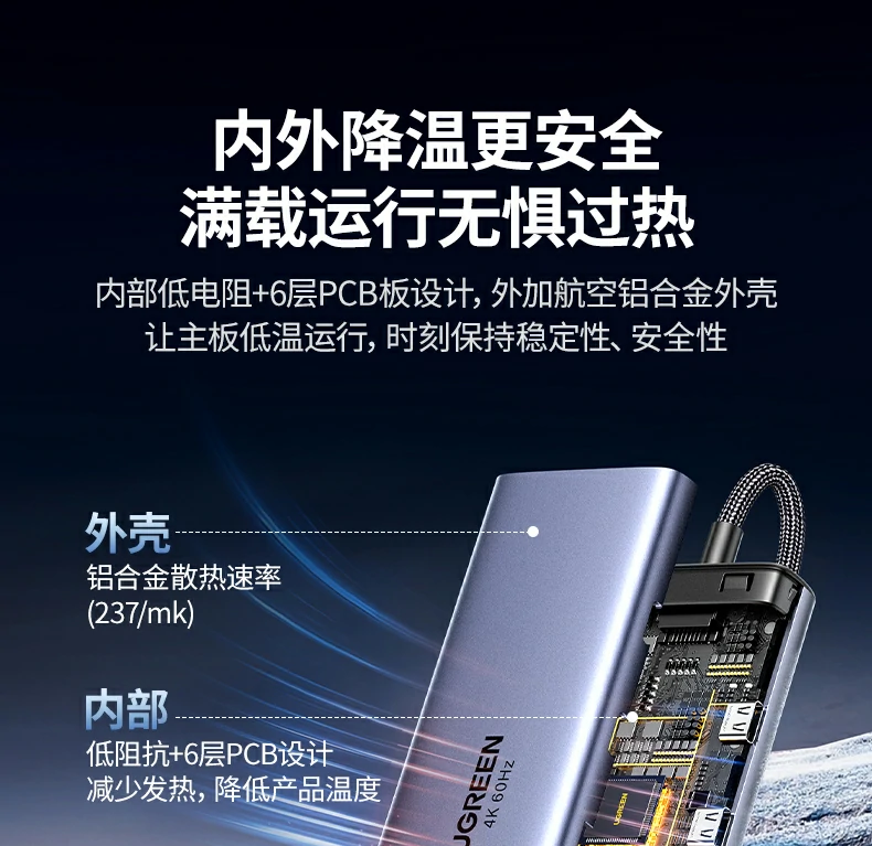 CM498-15375 20cm短线便携设计 绿联CM498-15375 Type-C扩展坞短线设计展示