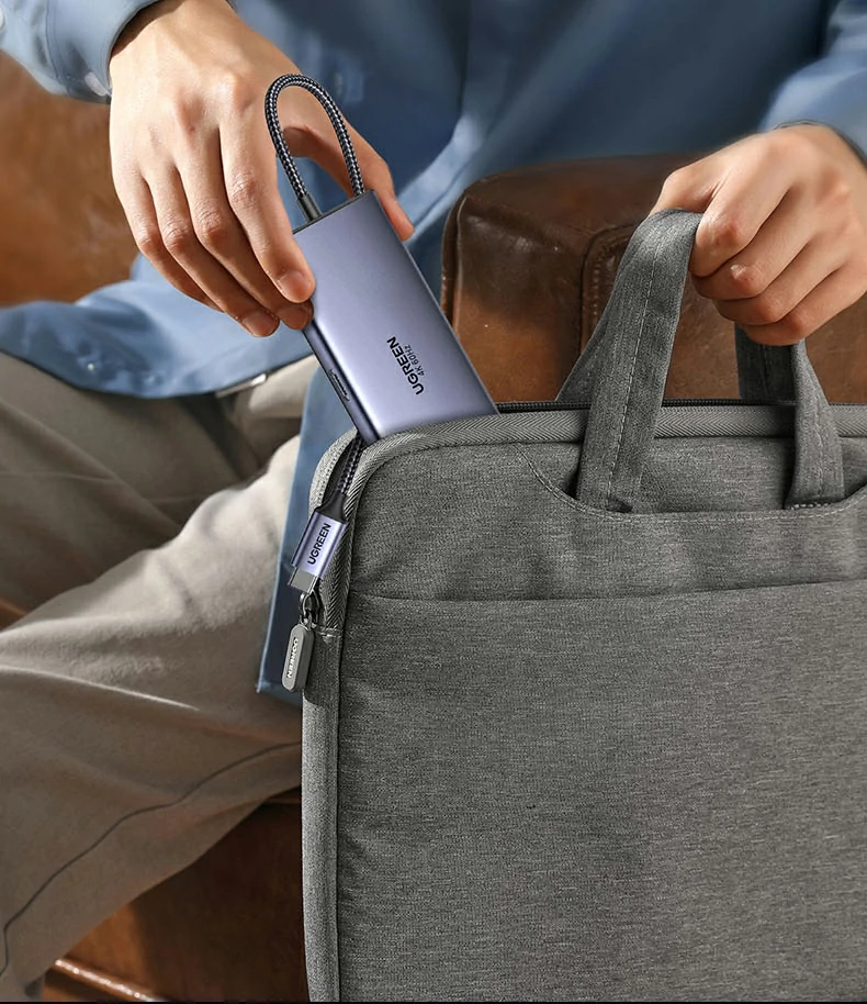 紧凑合理结构 - 不占桌面空间,便携实用 绿联CM512-45000产品尺寸标注图(122×34×15mm主体+12mm接头)