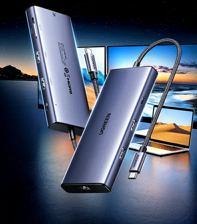 双HDMI 4K@30Hz输出 - 清晰稳定,多屏办公更高效 绿联CM639双HDMI接口支持4K@30Hz高清投屏演示