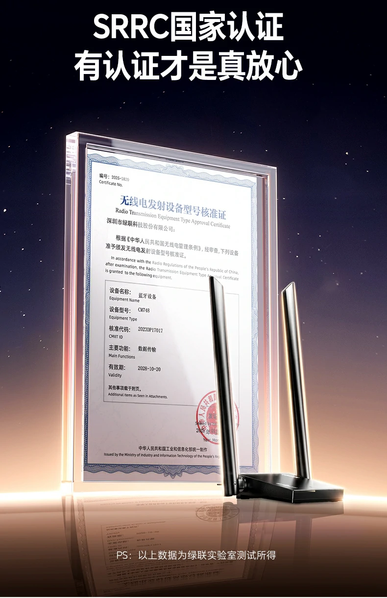 绿联CM787-75917 - 满血AX3000无线网卡,为高速网络而生 绿联CM787产品核心卖点总结图:满血WiFi6+双频+双天线+TWT+MU-MIMO