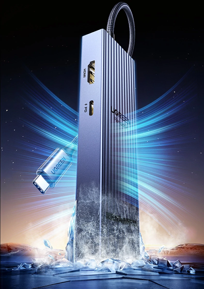 绿联Type-C扩展坞桌面办公扩展示意 绿联扩展坞办公桌面整体效果