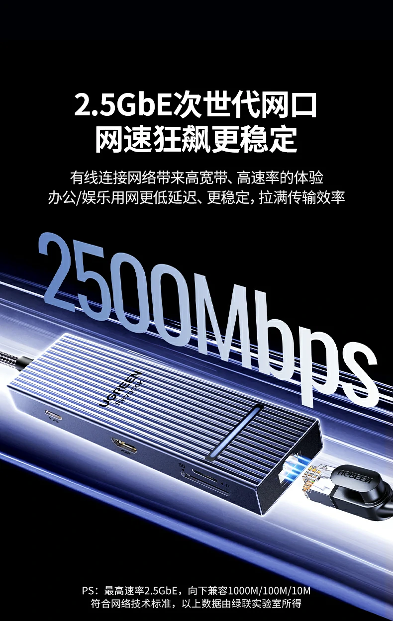 USB-A 3.0 5Gbps接口 - 兼容键鼠/U盘等常用设备 绿联CM886 USB-A 3.0接口(5Gbps)用于外接键鼠
