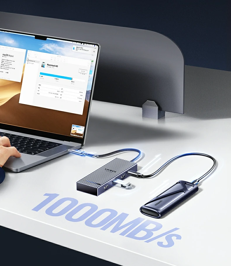 沟壑合金外壳 - 内外双重降温,长时间高负载稳定运行 绿联CM886沟壑合金外壳散热结构细节