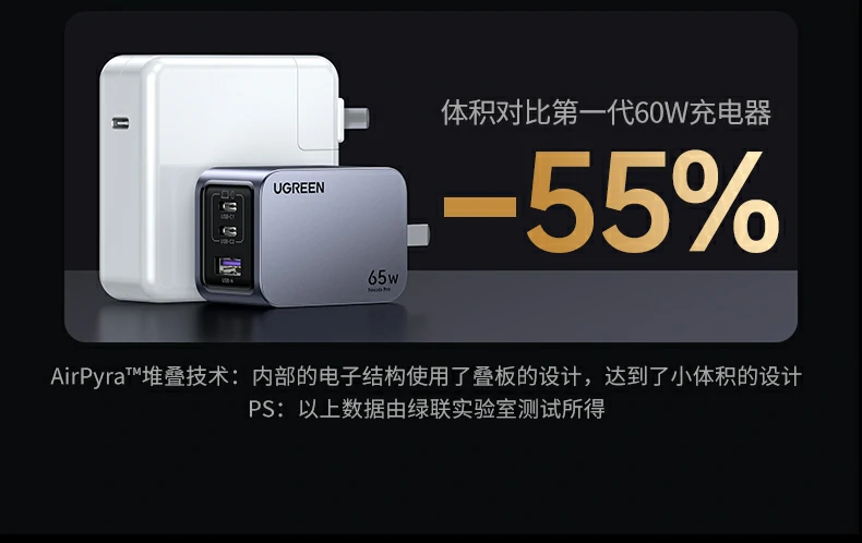安卓旗舰快充 - 华为/三星手机通过USB-A口实现22.5W极速充电 绿联X755为华为/三星手机超级快充(22.5W via USB-A)