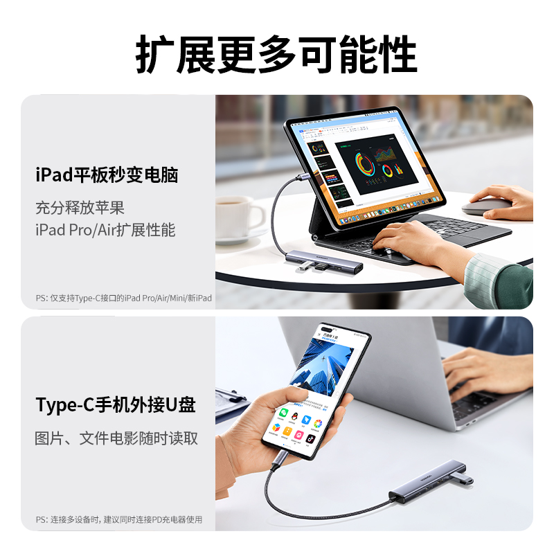 綠聯(lián)Type-C五合一多功能擴(kuò)展塢 4K30Hz