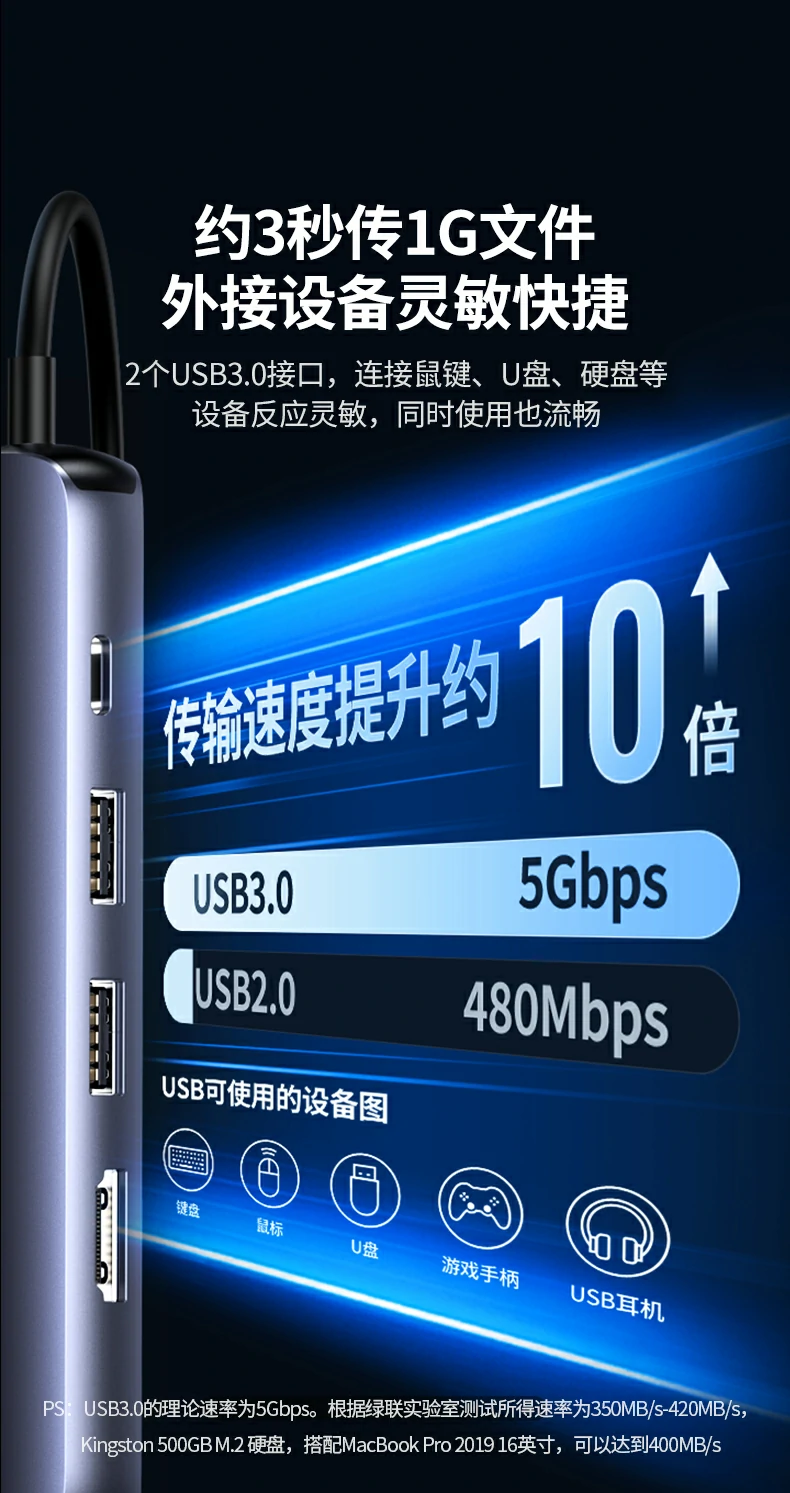 扩展坞重量≈104g轻量化设计，便于随身携带