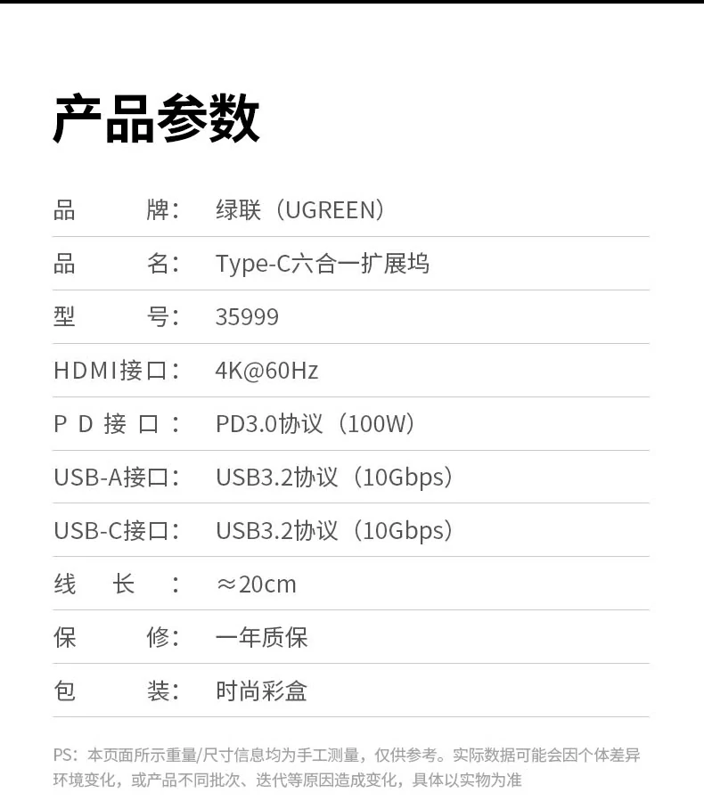核心參數(shù)匯總圖：4K60Hz、100W PD、2A2C USB3.2、10Gbps