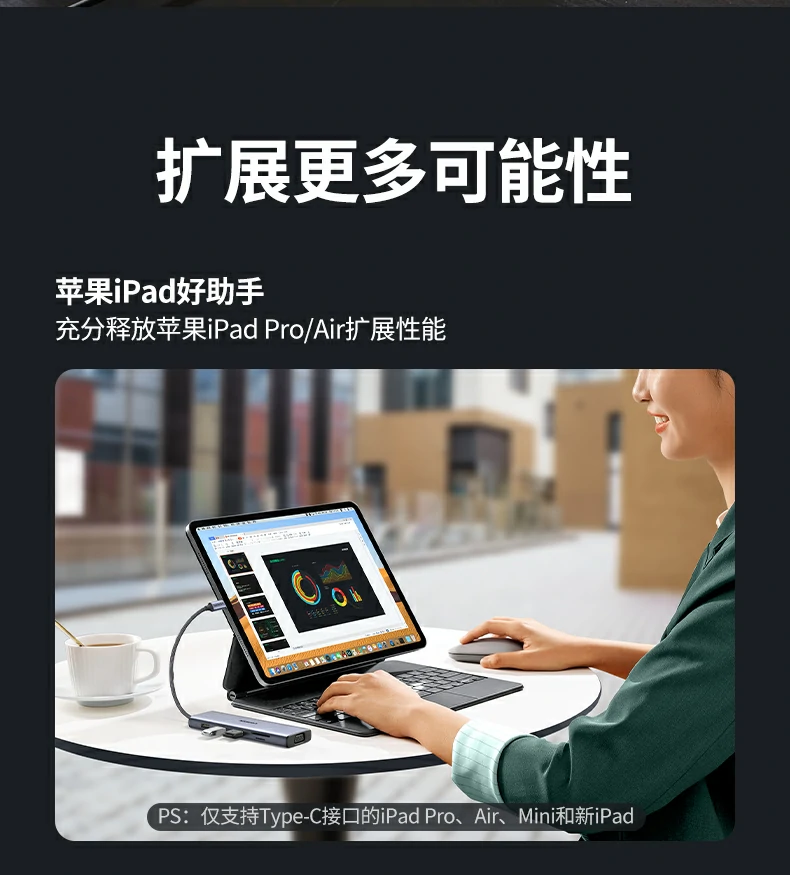 學生在圖書館用iPad+擴展塢完成在線課程作業(yè)
