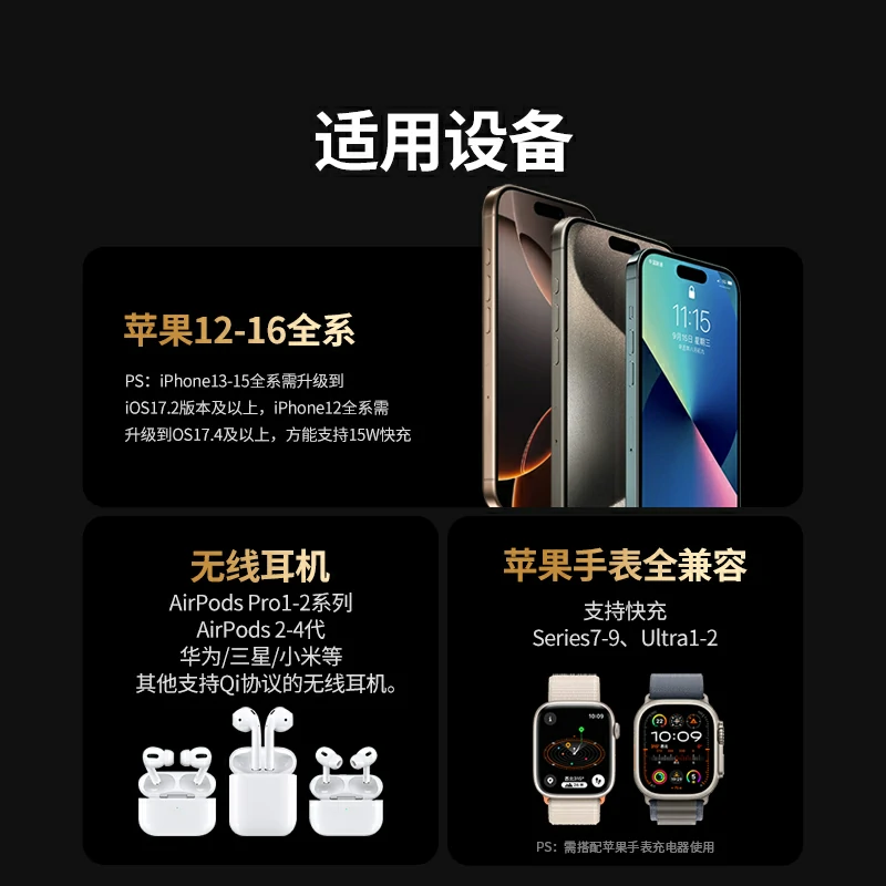 绿联三合一无线充电器 磁吸快充支架15W