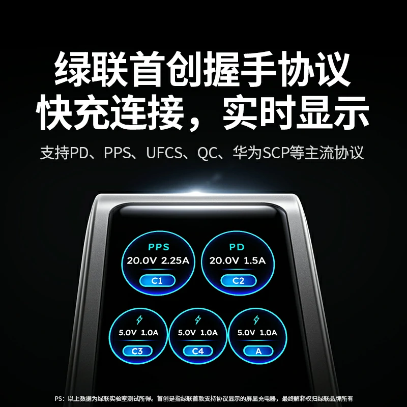 绿联速显充 100W快充屏显氮化镓五口充电器