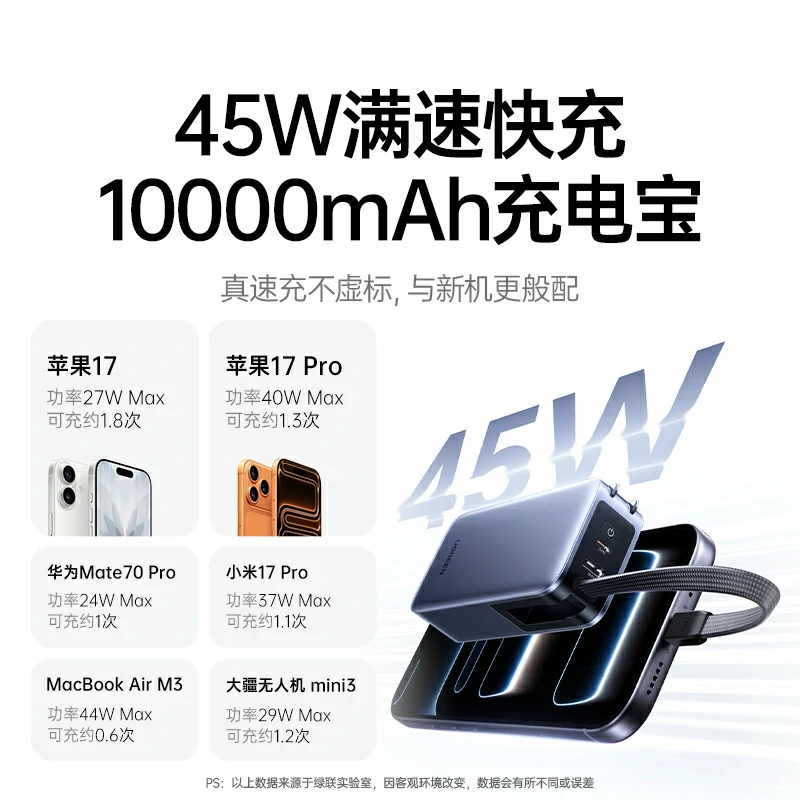 绿联65W三合一快充移动电源 10000mAh
