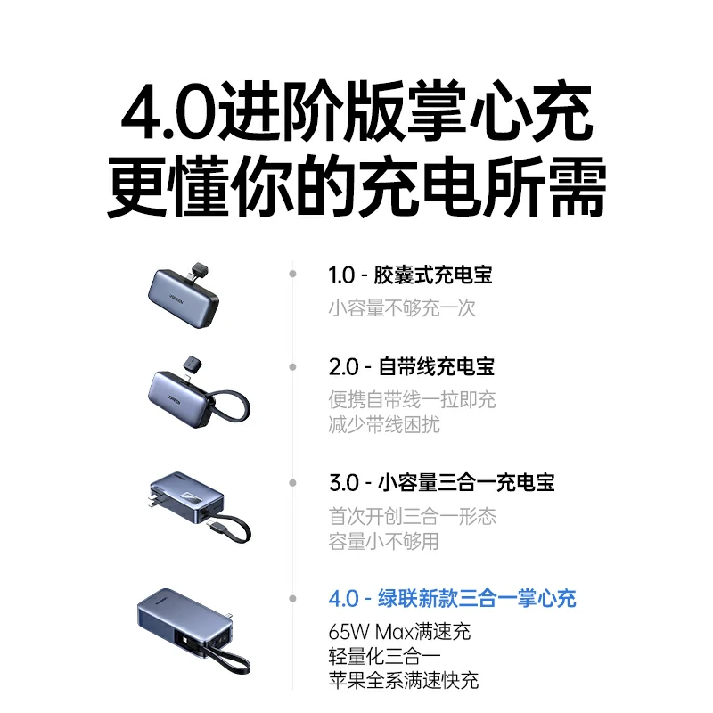 绿联65W三合一快充移动电源 10000mAh
