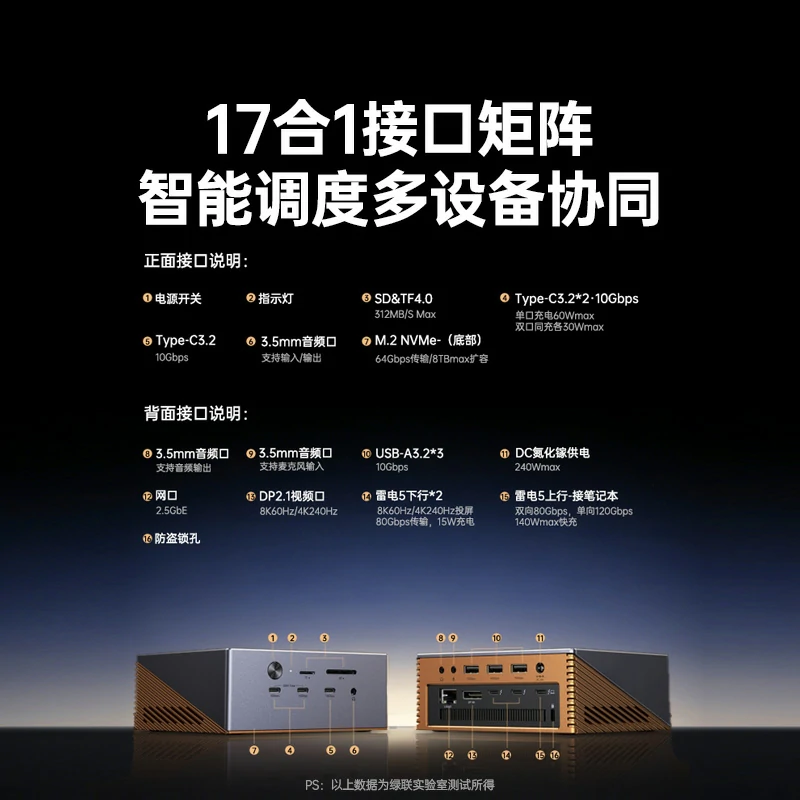 绿联雷电5硬盘扩展坞 17合1满血120Gbps