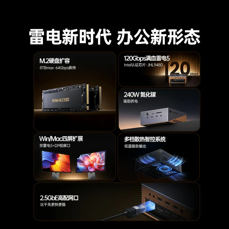 绿联雷电5硬盘扩展坞 17合1满血120Gbps