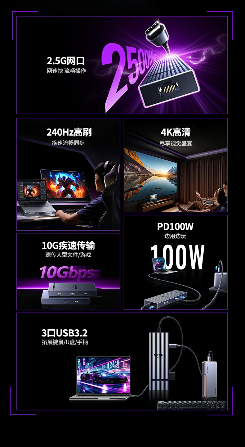 绿联CM880-95501 DP1.4接口高清投屏特写