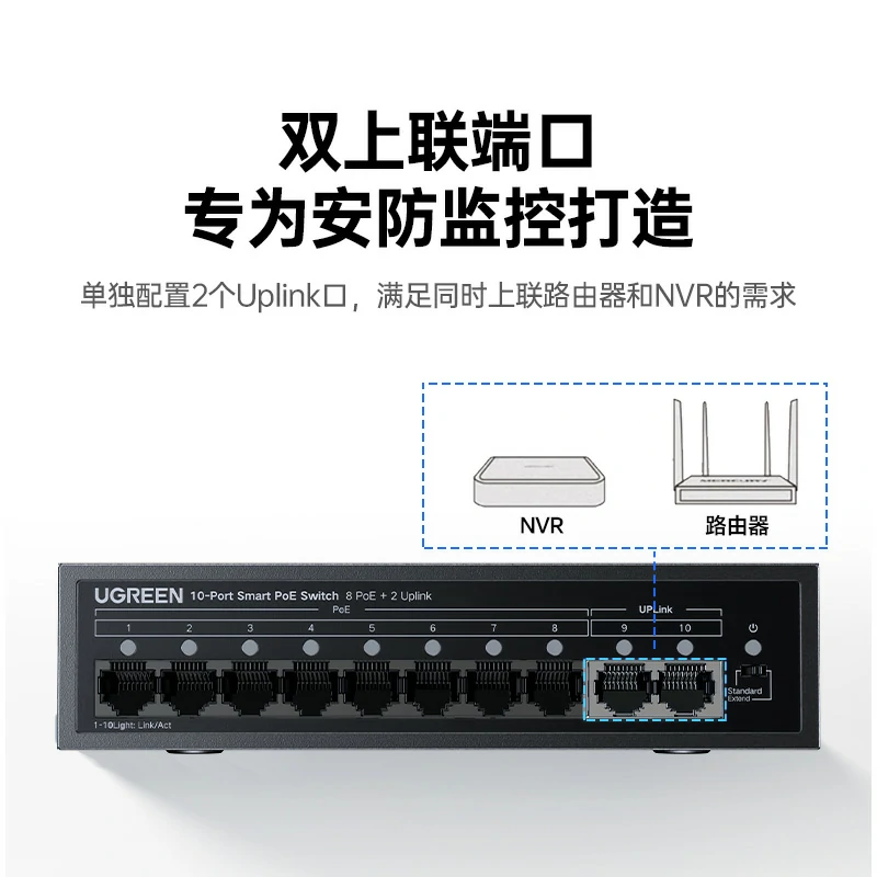 绿联10口百兆PoE交换机