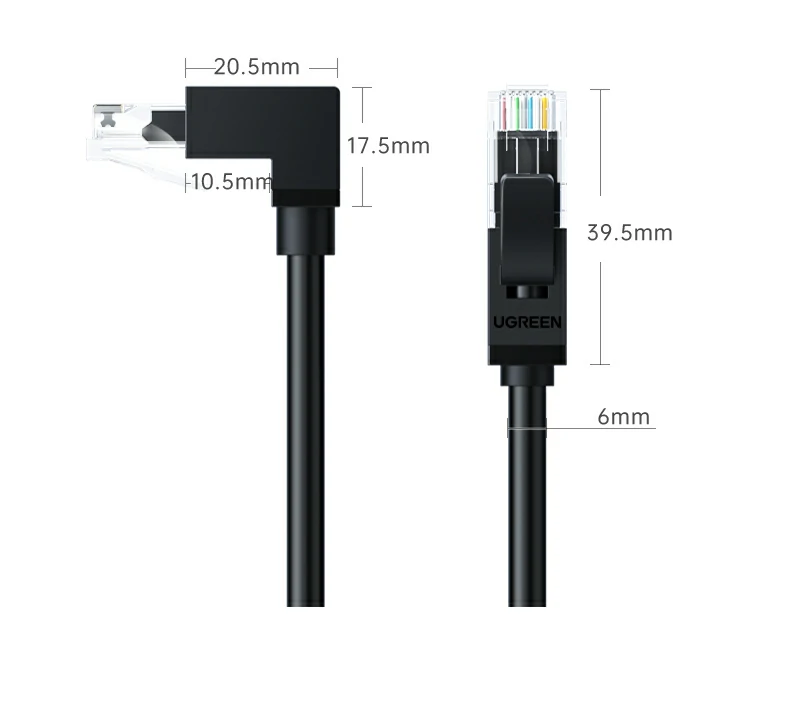 90°弯头设计优于直头网线更灵活贴合墙面布线 绿联NW341超六类万兆弯头网线与普通网线弯头设计对比