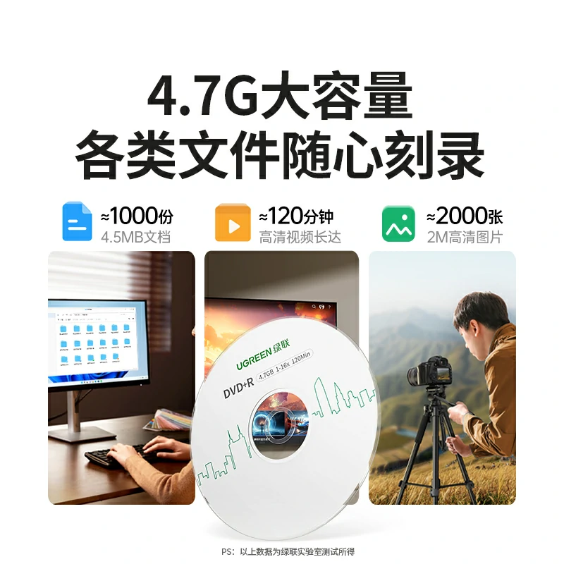 绿联DVD+R空白光盘 4.7G大容量刻录碟