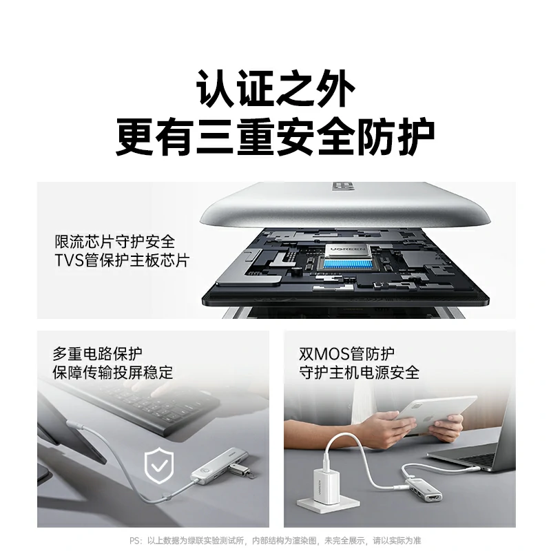 绿联银白色Type-C五合一多功能拓展坞
