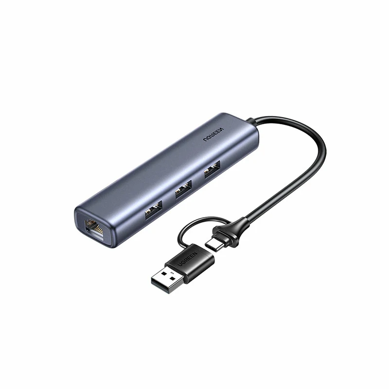 绿联USB+Type-C转千兆网口-集成3口USB3.0扩展坞