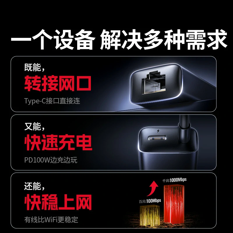 绿联Type-C转千兆网卡 弯头款 PD100W快充