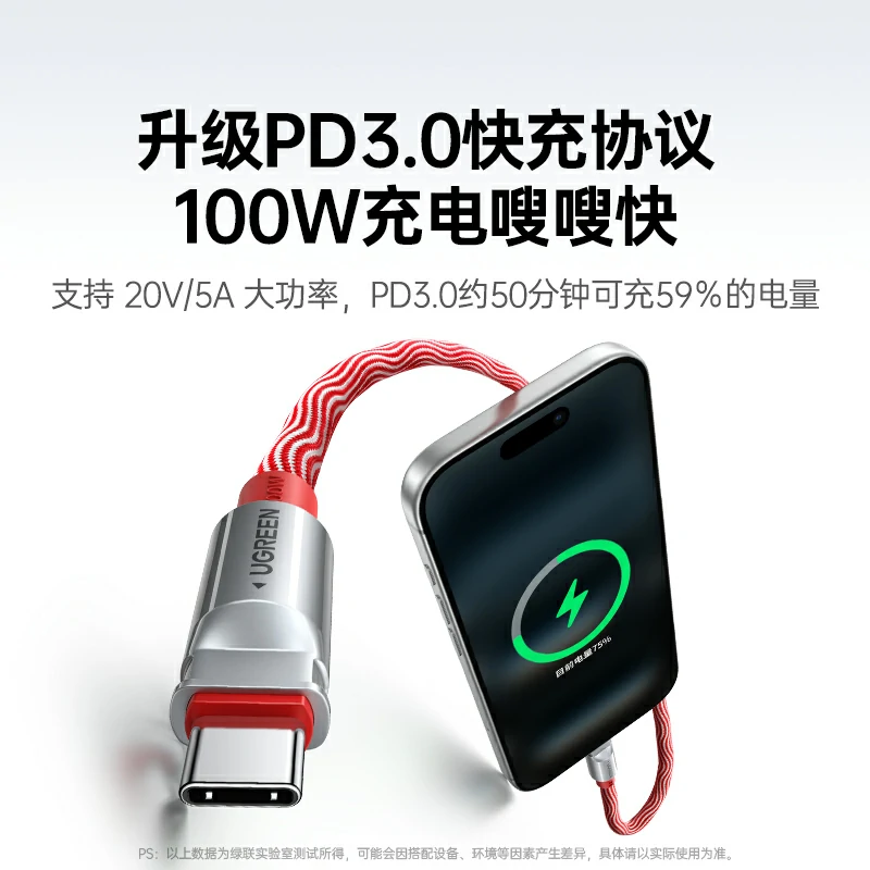 绿联双Type-C挂绳数据线 100W快充 易烊千玺同款