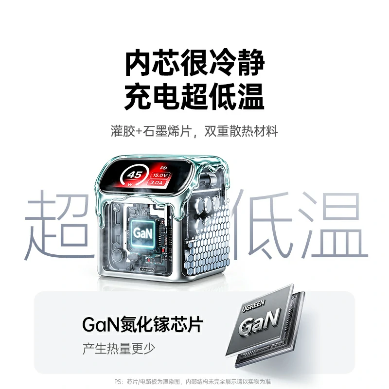 绿联45W氮化镓屏显充电器 折叠插脚 易烊千玺同款