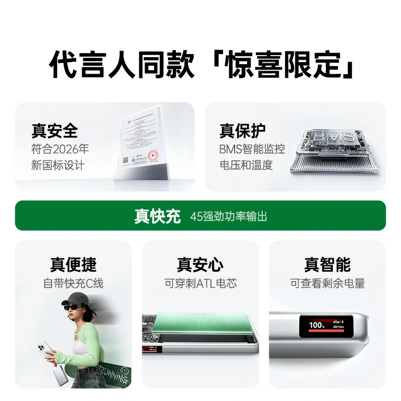 绿联55W自带线快充移动电源 20000mAh 易烊千玺同款