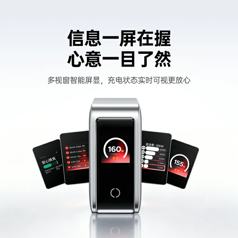 绿联速显充 160W快充屏显氮化镓五口充电器 易烊千玺同款