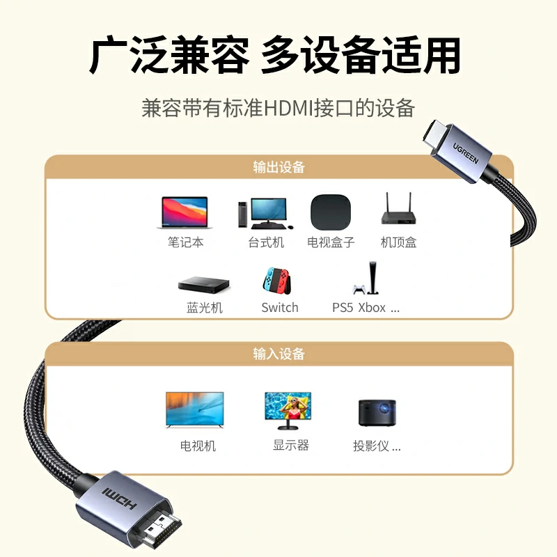 绿联HDMI2.0铝壳编织线 4K高清