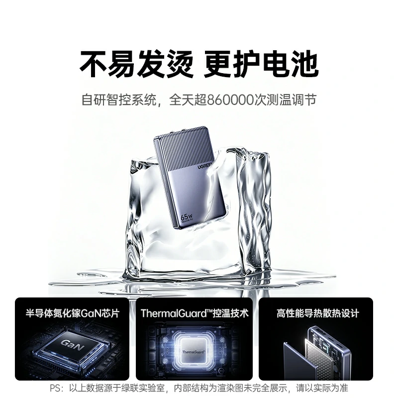 绿联指尖湃 小冰片65W氮化镓充电器