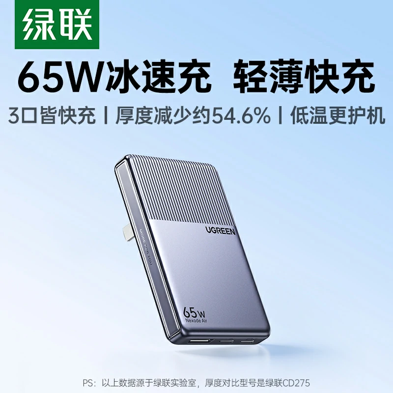 绿联指尖湃 小冰片65W氮化镓充电器