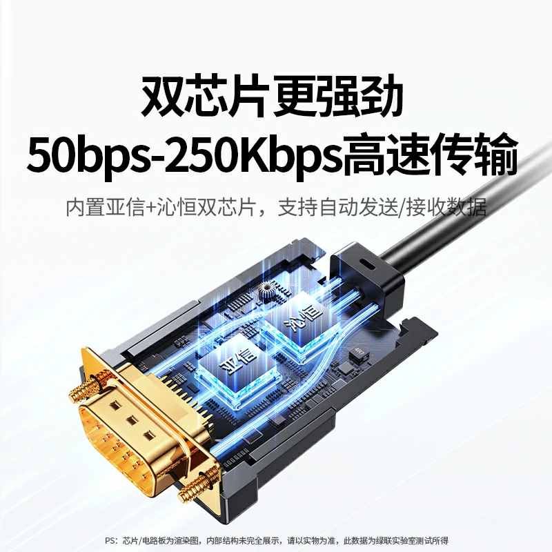绿联USB转RS232串口线 公头双芯片工业级调试线