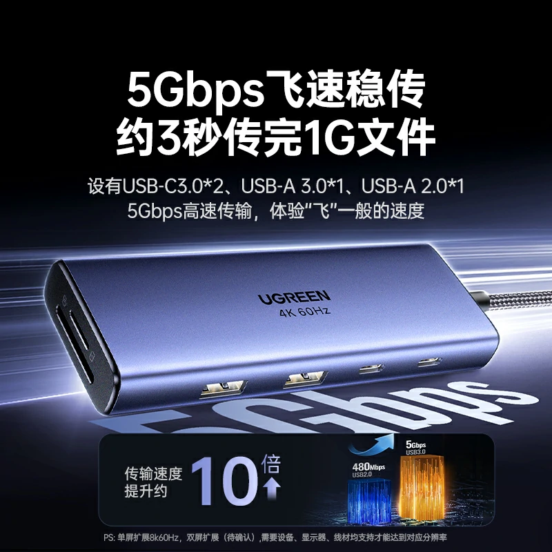 绿联Type-C双HDMI九合一多功能扩展坞