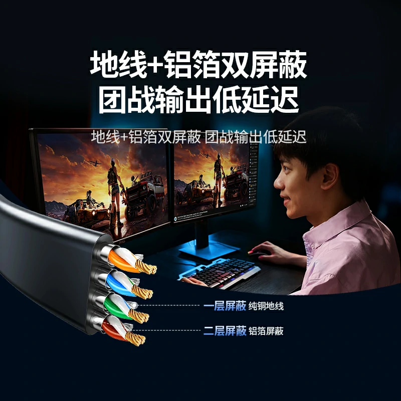 绿联七类万兆双屏蔽扁网线