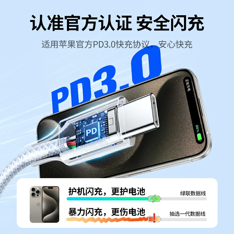 绿联60W快充双C口尼龙编织数据线