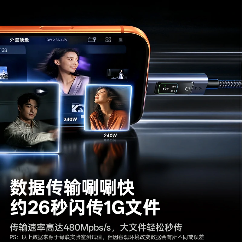 绿联240W Type-C屏幕显示数据线