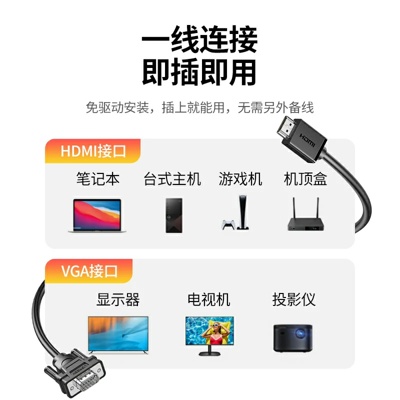 绿联HDMI转VGA线 1080P