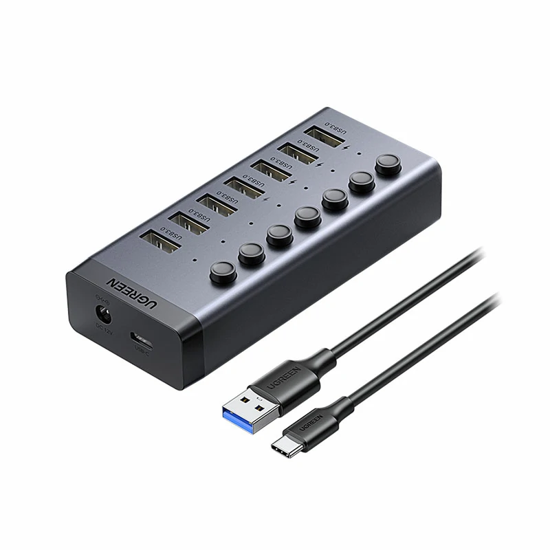 绿联USB3.0七口分线器 带供电独立开关