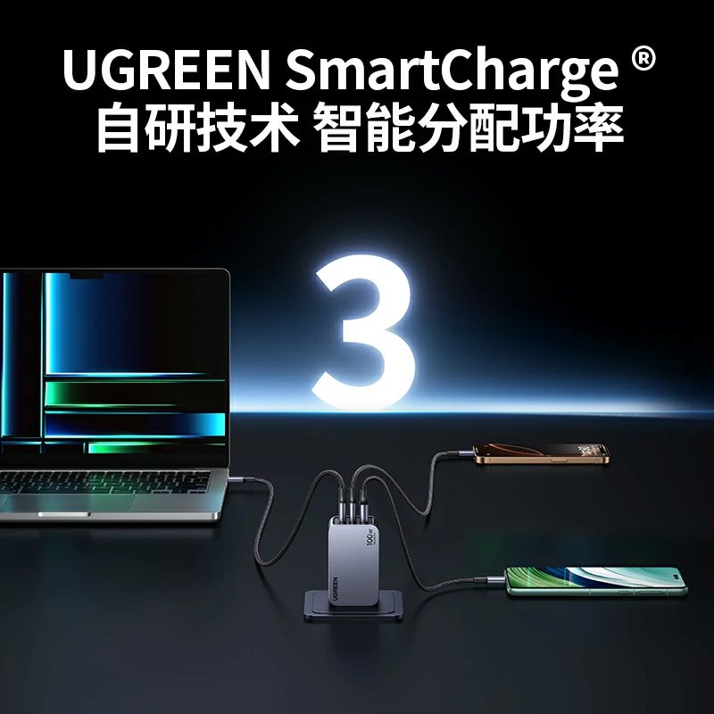 绿联闪充湃Pro 100W三口氮化镓充电器套装