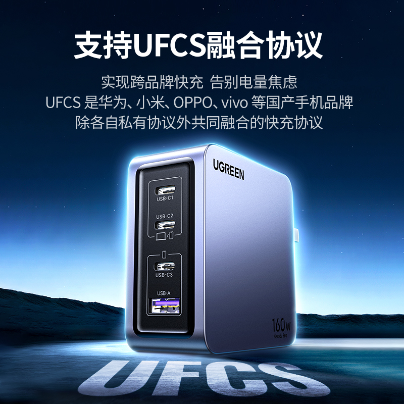 绿联闪充湃Pro 160W四口氮化镓充电器套装