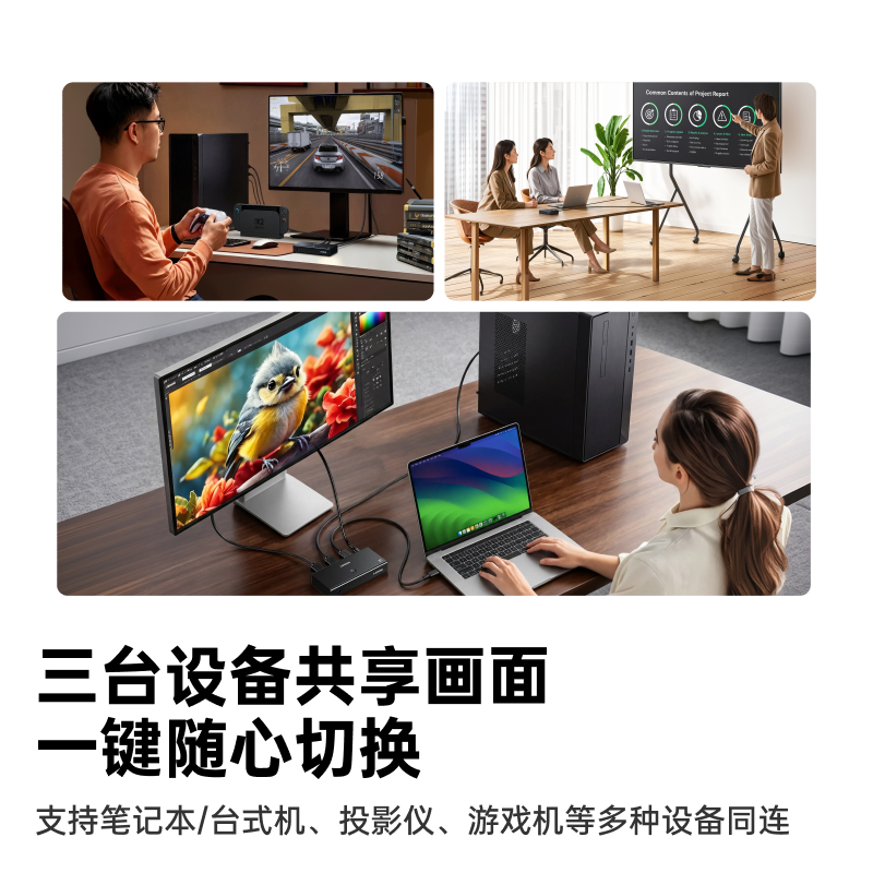 绿联HDMI三进一出切换器 8K60Hz